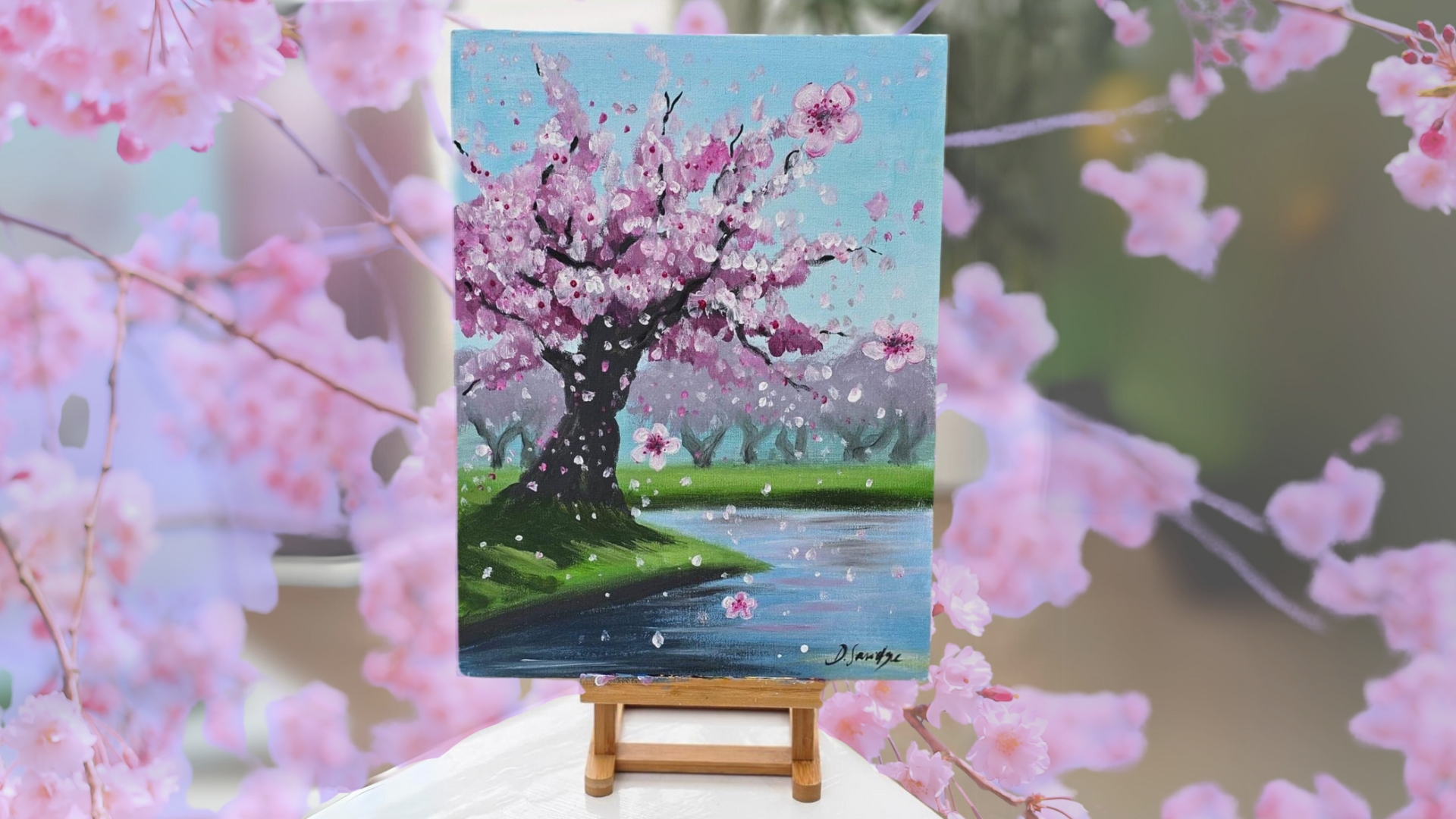 Pink blossom tree painting