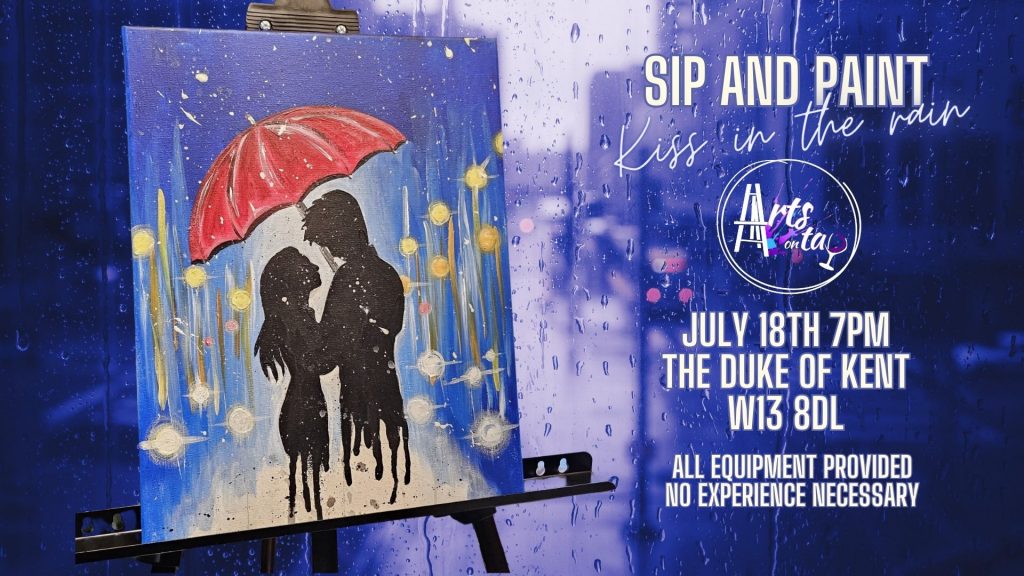 sip and paint kiss in the rain